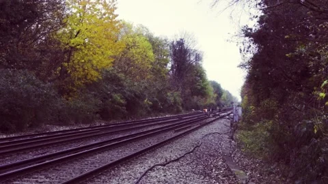 Autumn Fields - Train Line Stock Footage 166321862