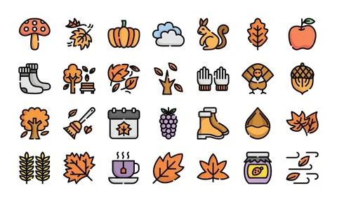 Autumn filled outline icon set.Vector illustration Stock Illustration