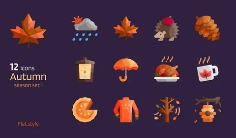 Autumn flat design icon vector set Stock Illustration