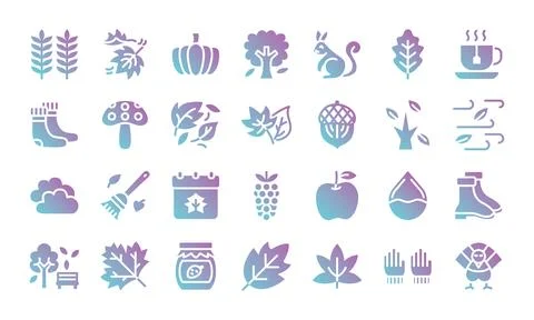 Autumn flat gradient icon set.Vector illustration Illustrazione stock