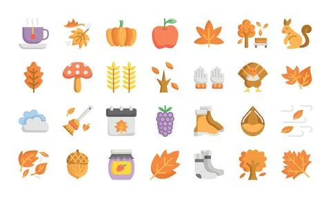 Autumn flat icon set.Vector illustration Stock Illustration