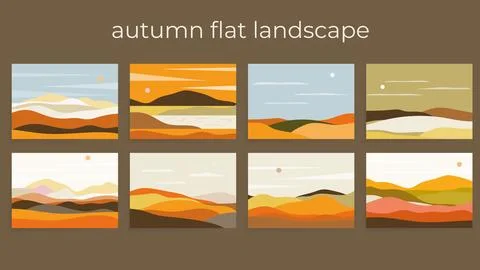 Autumn Flat Landscape Illustration Set Stock-Illustration