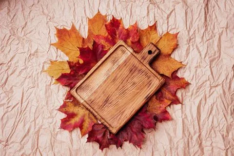 Autumn flat lay composition. open notebook and autumn leaves. Stock Photos
