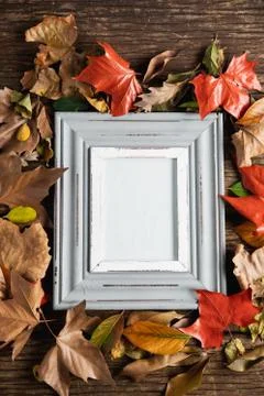 Autumn flat lay with photo frame Stock Photos