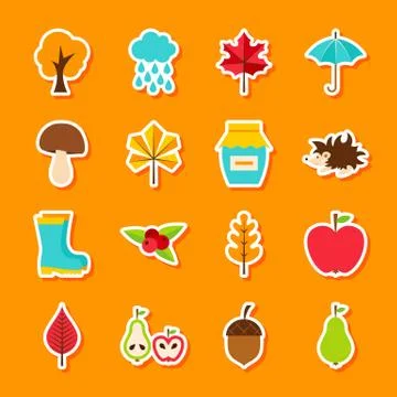 Autumn Flat Stickers Stock Illustration
