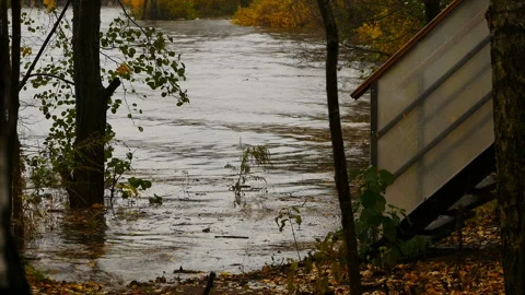 Autumn flood landscape Stock Footage 222798366