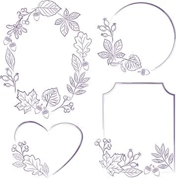 Autumn floral frames and border set with fall Leaves Stock Illustration
