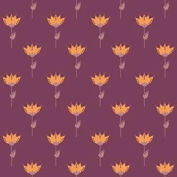 Autumn floral seamless pattern with Aster and Calendula. Simple shapes. Sketch Stock Illustration
