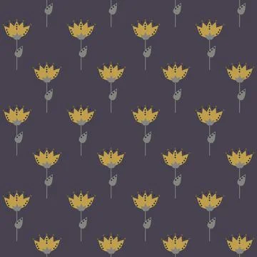 Autumn floral seamless pattern with Aster and Calendula. Simple shapes. Sketch Stock Illustration
