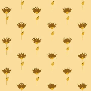 Autumn floral seamless pattern with Aster and Calendula. Simple shapes. Sketch 스톡 일러스트