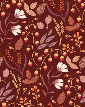 Autumn floral seamless pattern Fall autumn leaves. Nature symbol vector Stock Illustration