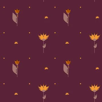 Autumn floral seamless pattern. Simple shapes. Sketch drawing. Nature motif. Illustrazione stock