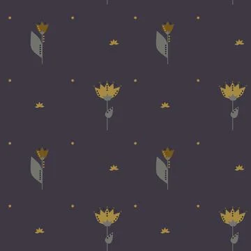 Autumn floral seamless pattern. Simple shapes. Sketch drawing. Nature motif. Illustrazione stock