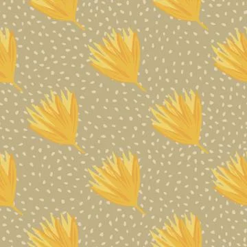 Autumn flower bud seamless pattern. Light brown background with dots and yell Stock Illustration
