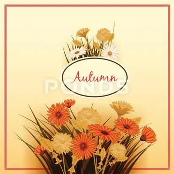 Autumn flowers, Fall, leaves, banner, greeting card, autumn colors, template Stock Illustration