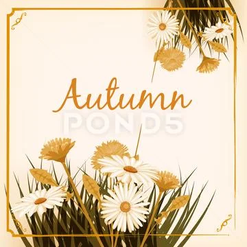 Autumn flowers, Fall, leaves, banner, greeting card, autumn colors, template Stock Illustration