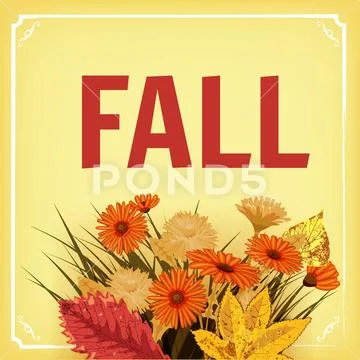 Autumn flowers, Fall, leaves, banner, greeting card, autumn colors, template Stock Illustration