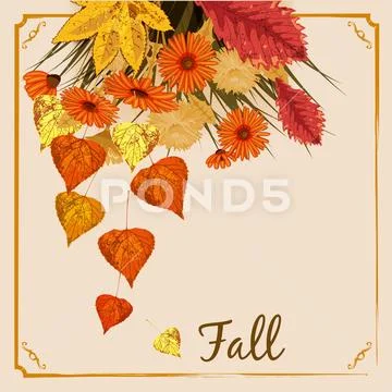 Autumn flowers, Fall, leaves, banner, greeting card, autumn colors, template Stock Illustration