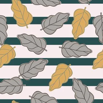 Autumn foliage seamless pattern with blue and orange contoured oak leaf shape Stock Illustration