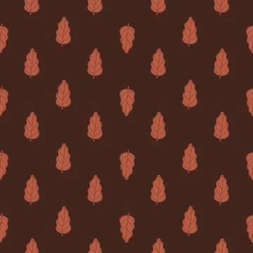 Autumn foliage seamless pattern with simple oak leaf print. Brown background. Illustrazione stock