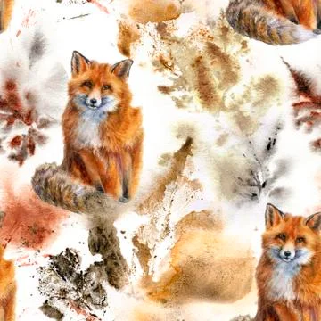 Autumn forest abstract seamless pattern. Watercolor hand drawn illustration. Stock Illustration