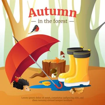 Autumn Forest Elements Composition Poster Stock Illustration