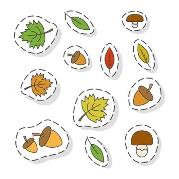 Autumn Forest Elements Flat Vector Stickers Set Illustrazione stock