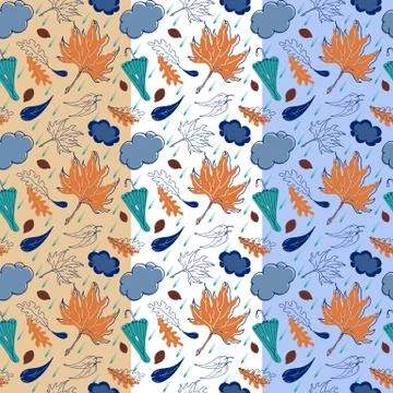 Autumn forest leaves seamless pattern. Hand drawn graphic silhouettes design Stock Illustration