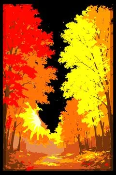 Autumn forest path with colorful fall leaves イラスト素材