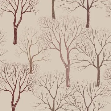 Autumn forest pattern. Fall leaves and trees seamless background Stock Illustration