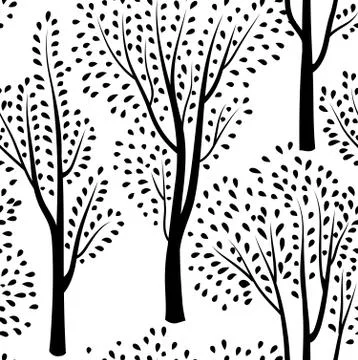 Autumn forest pattern. Fall leaves and trees seamless background Stock Illustration