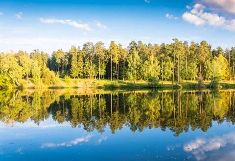 Autumn forest reflection in the river. Stock Photos