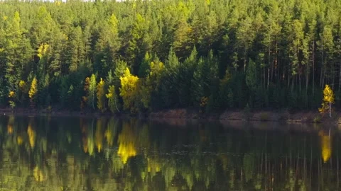 Autumn Forest Reflection in Southern Urals Lake, Russia Stock Footage 325465292