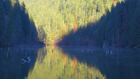 Autumn Forest Reflections in Red Lake, Harghita, Transylvania, Romania, 4k Stock Footage 218208792