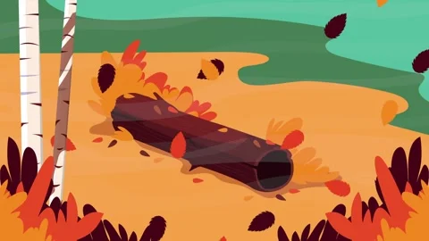 Autumn forest scene with falling leaves and a fallen log. Stock-Footage 338312266