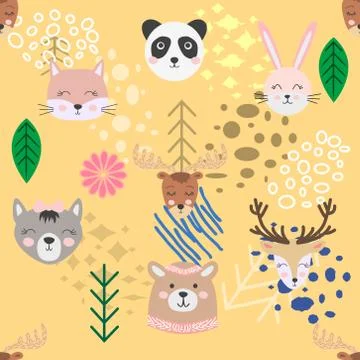 Autumn forest seamless pattern with cute animals 스톡 일러스트