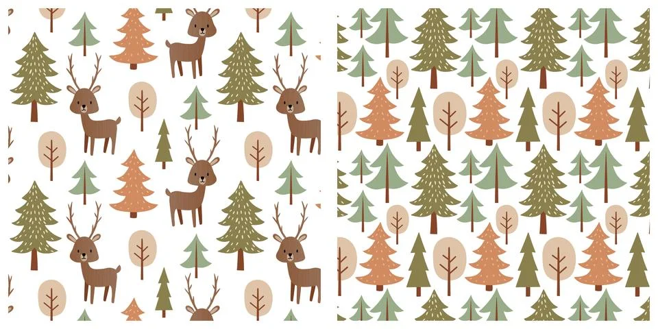 Autumn forest seamless pattern set. Stock Illustration