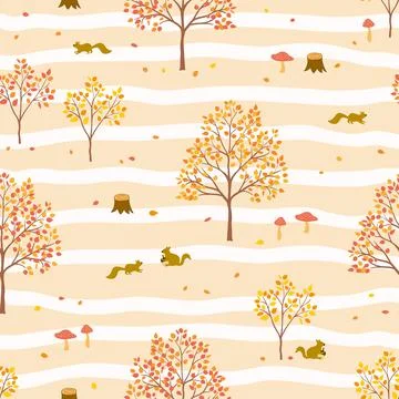 Autumn forest seamless pattern with squirrels in cartoon style,for decorative Stock Illustration