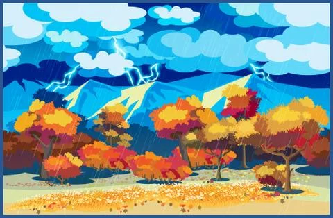 Autumn forest in the storm Stock Illustration
