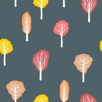 Autumn forest theme texture - seamless colorful trees vector illustration. Stock Illustration