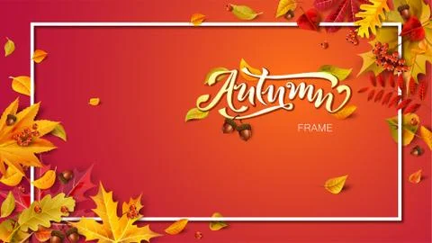 Autumn frame composition with fallen leaves Stock Illustration