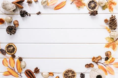 Autumn frame composition white background. High quality photo Stock Photos