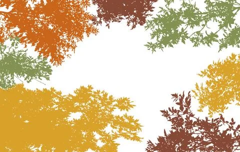 Autumn frame of deciduous branches of trees, silhouette, background. Vector.. Stock Illustration