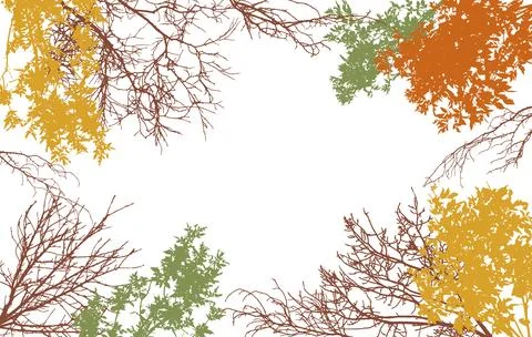 Autumn frame of deciduous branches of trees, silhouette, background. Vector.. Stock Illustration