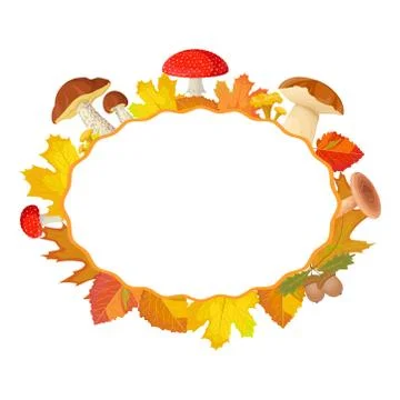 Autumn frame decorated with leaves, mushrooms, acorns Stock Illustration