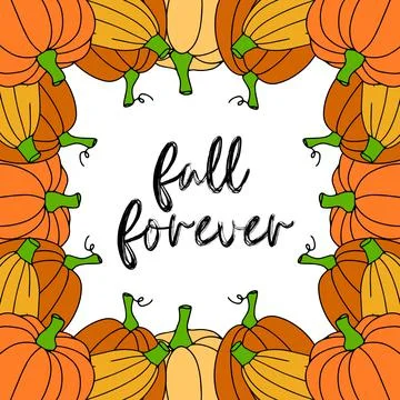 Autumn frame with pumpkins isolated on transparent background. Vector Stock Illustration