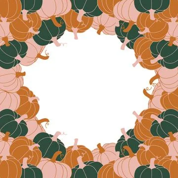 Autumn frame with pumpkins isolated on transparent background. Vector Stock Illustration
