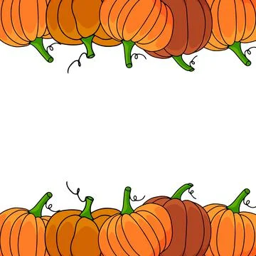 Autumn frame with pumpkins isolated on transparent background. Vector Stock Illustration
