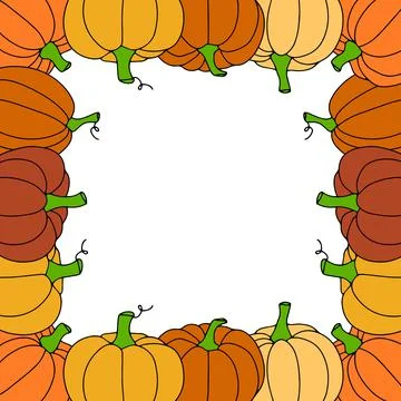 Autumn frame with pumpkins isolated on transparent background. Vector Stock Illustration