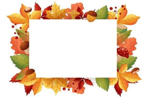 Autumn frame in rectangle shape on white isolated background. Stock Illustration